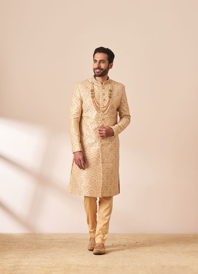 Manyavar Men Beige Sherwani with All Over Detailing