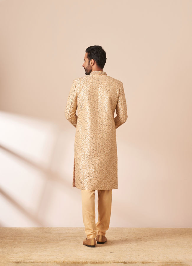 Manyavar Men Beige Sherwani with All Over Detailing