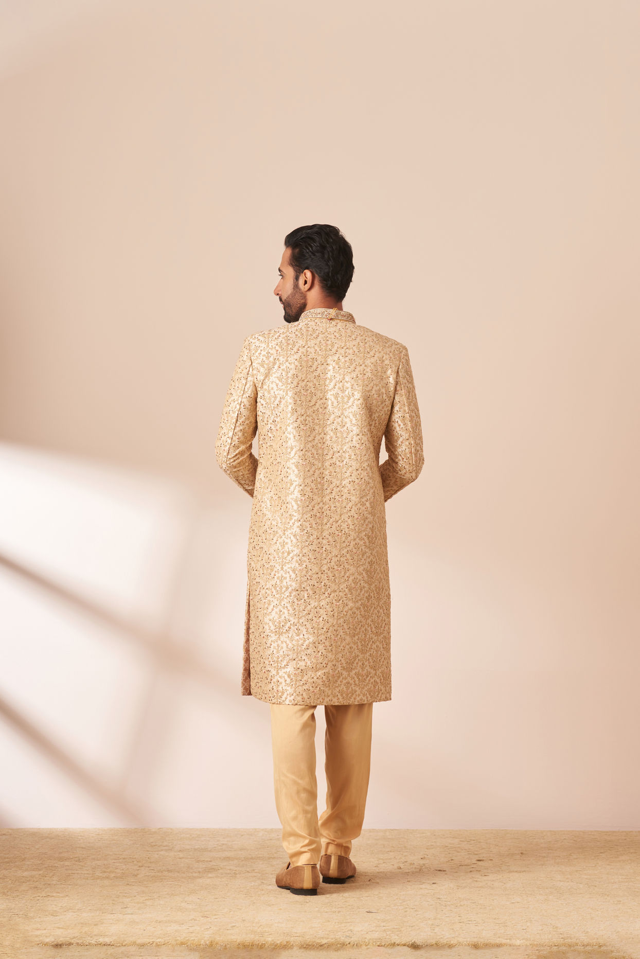 Manyavar Men Beige Sherwani with All Over Detailing