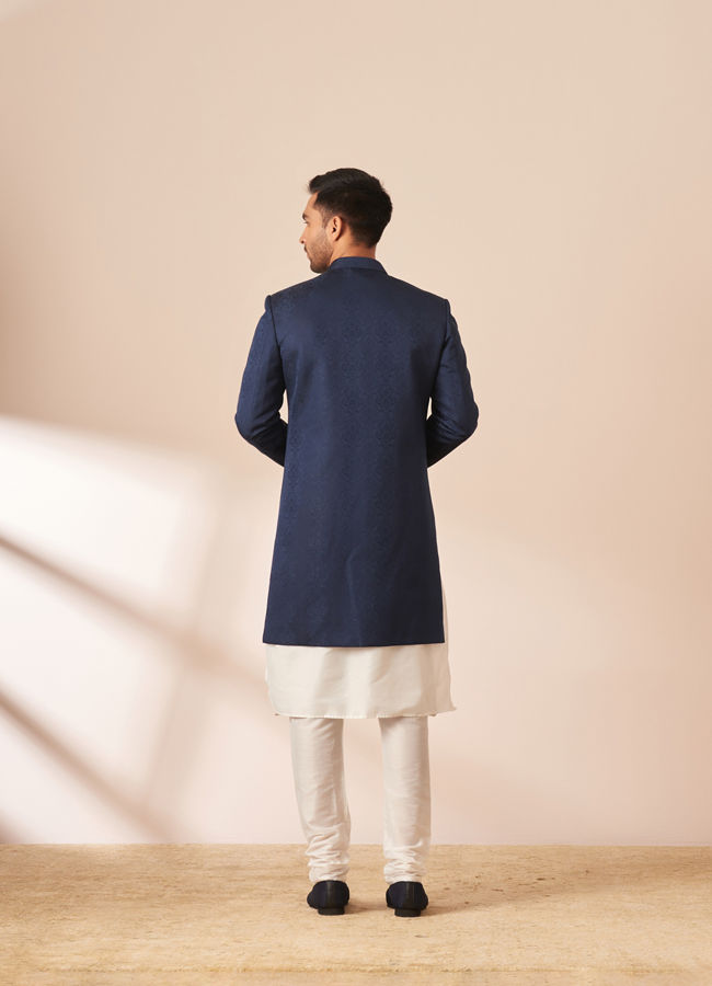 Manyavar Men Blue Self Design Indo Western image number 4