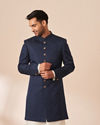 Manyavar Men Blue Self Design Indo Western image number 0