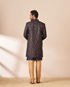 Manyavar Men Dark Blue Foil Print Indo Western