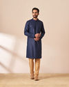 Manyavar Men Dark Blue Foil Print Indo Western