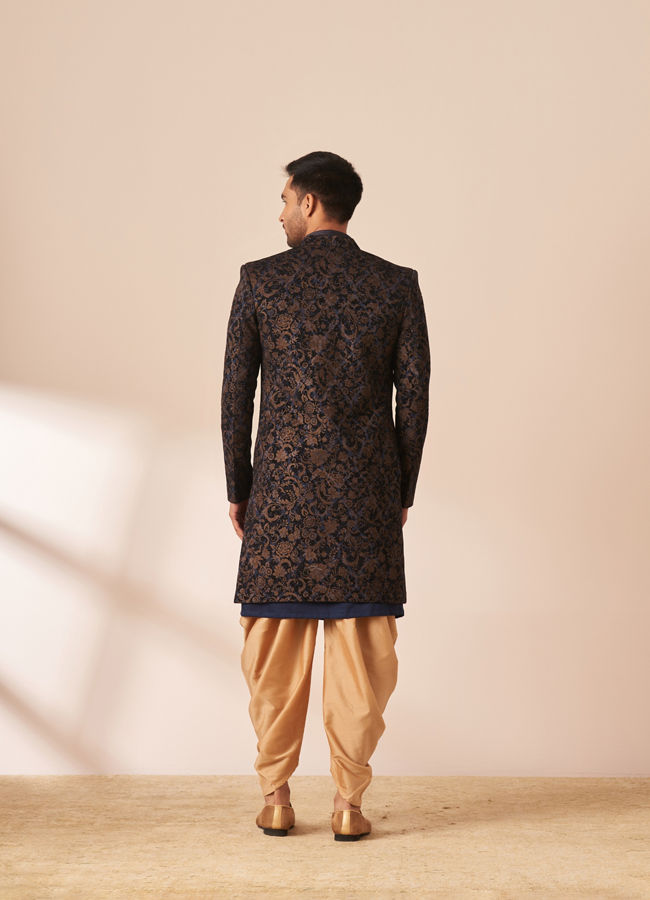Manyavar Men Dark Blue Velvet Jacket Style Indo Western