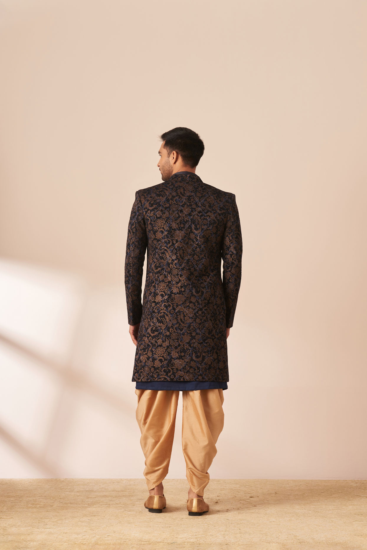 Manyavar Men Dark Blue Velvet Jacket Style Indo Western