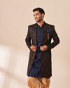 Manyavar Men Dark Blue Velvet Jacket Style Indo Western
