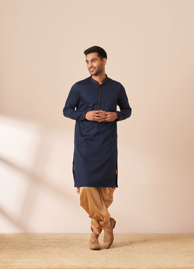 Manyavar Men Dark Blue Velvet Jacket Style Indo Western