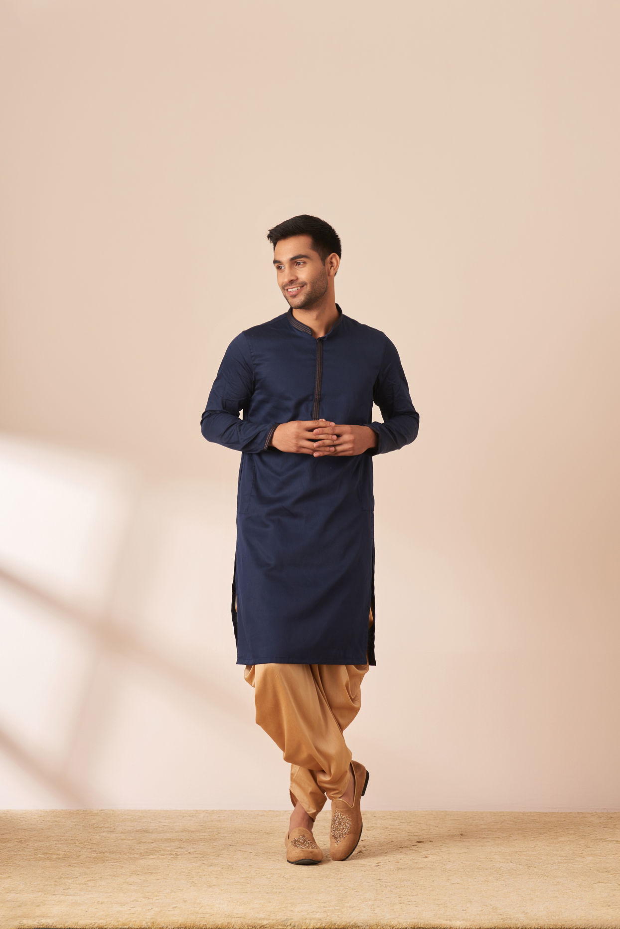 Manyavar Men Dark Blue Velvet Jacket Style Indo Western