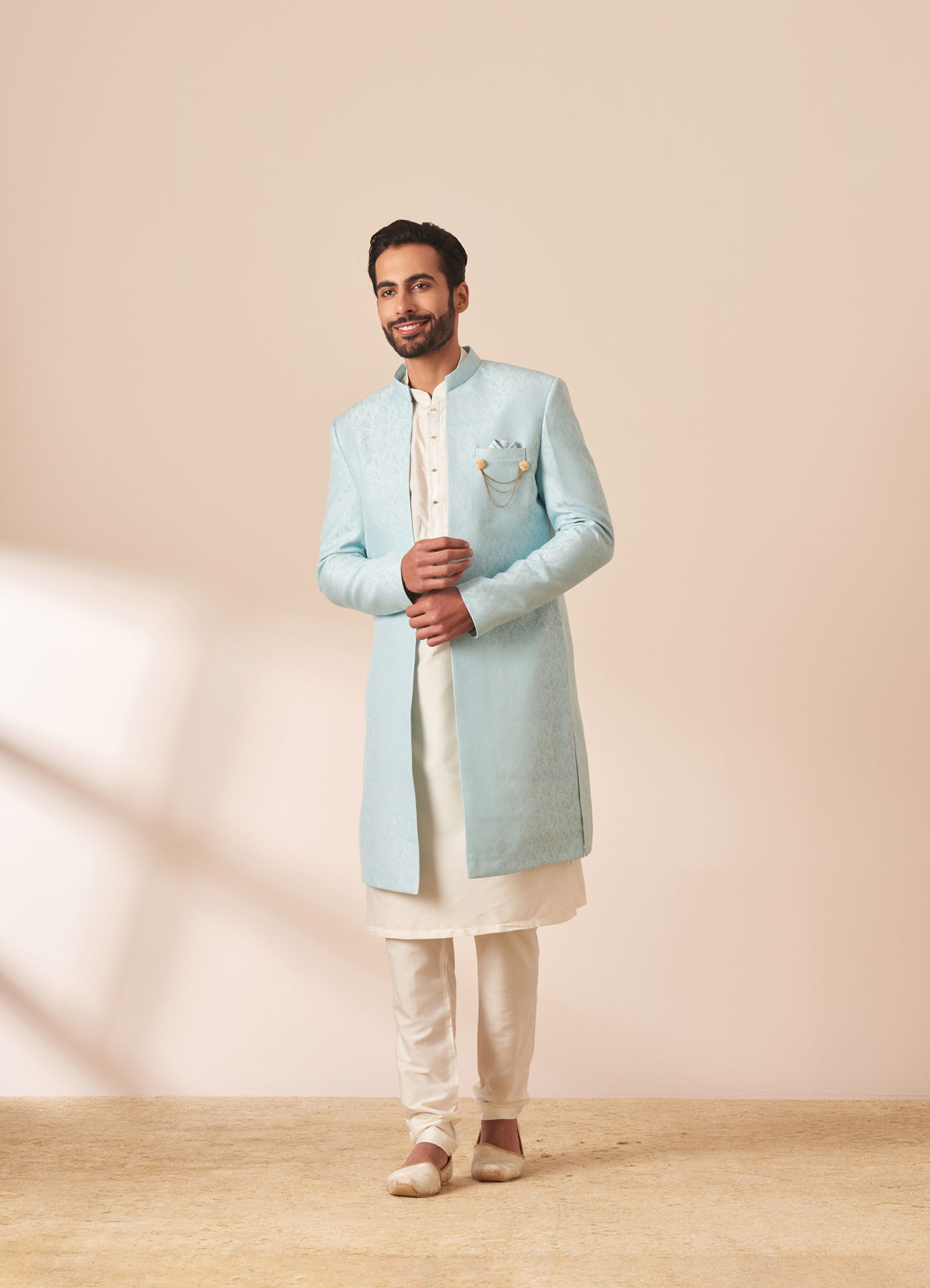 Manyavar Men Pastel Blue Jacket Style Indo Western