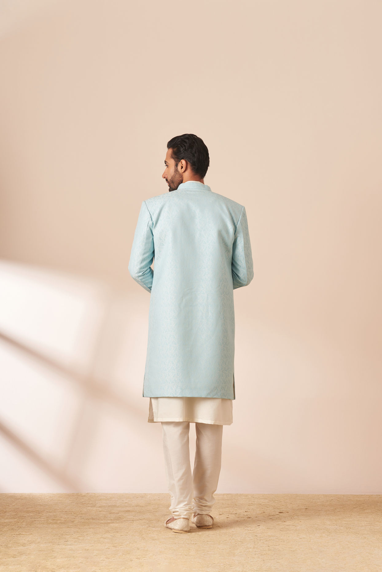 alt message - Manyavar Men Pastel Blue Jacket Style Indo Western image number 4