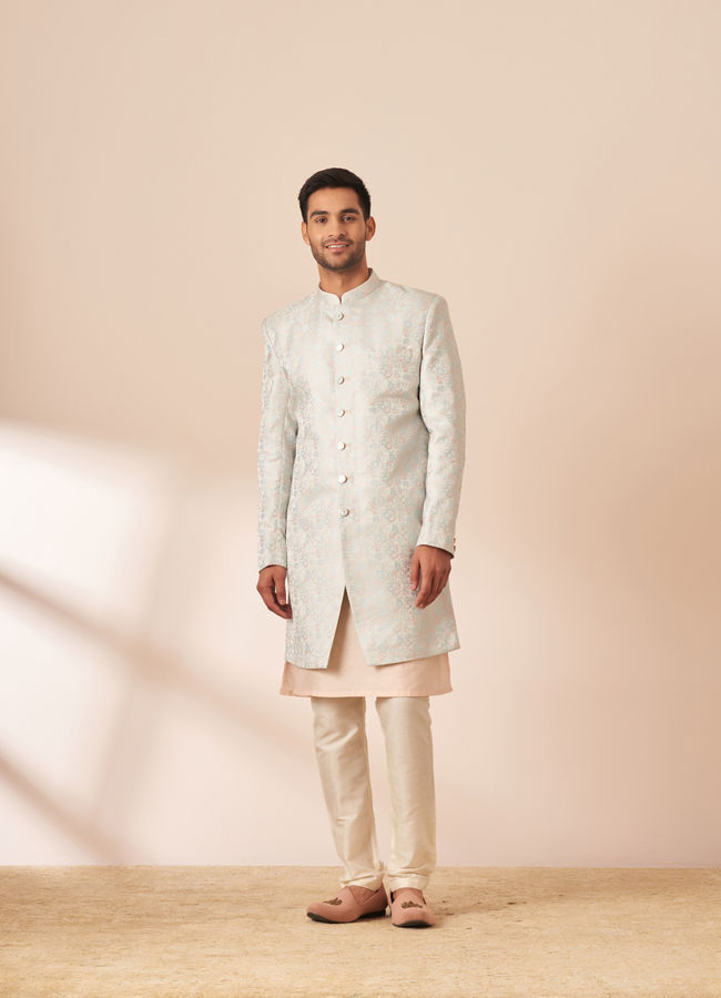 Manyavar Men Ice Blue Achkan Indo Western