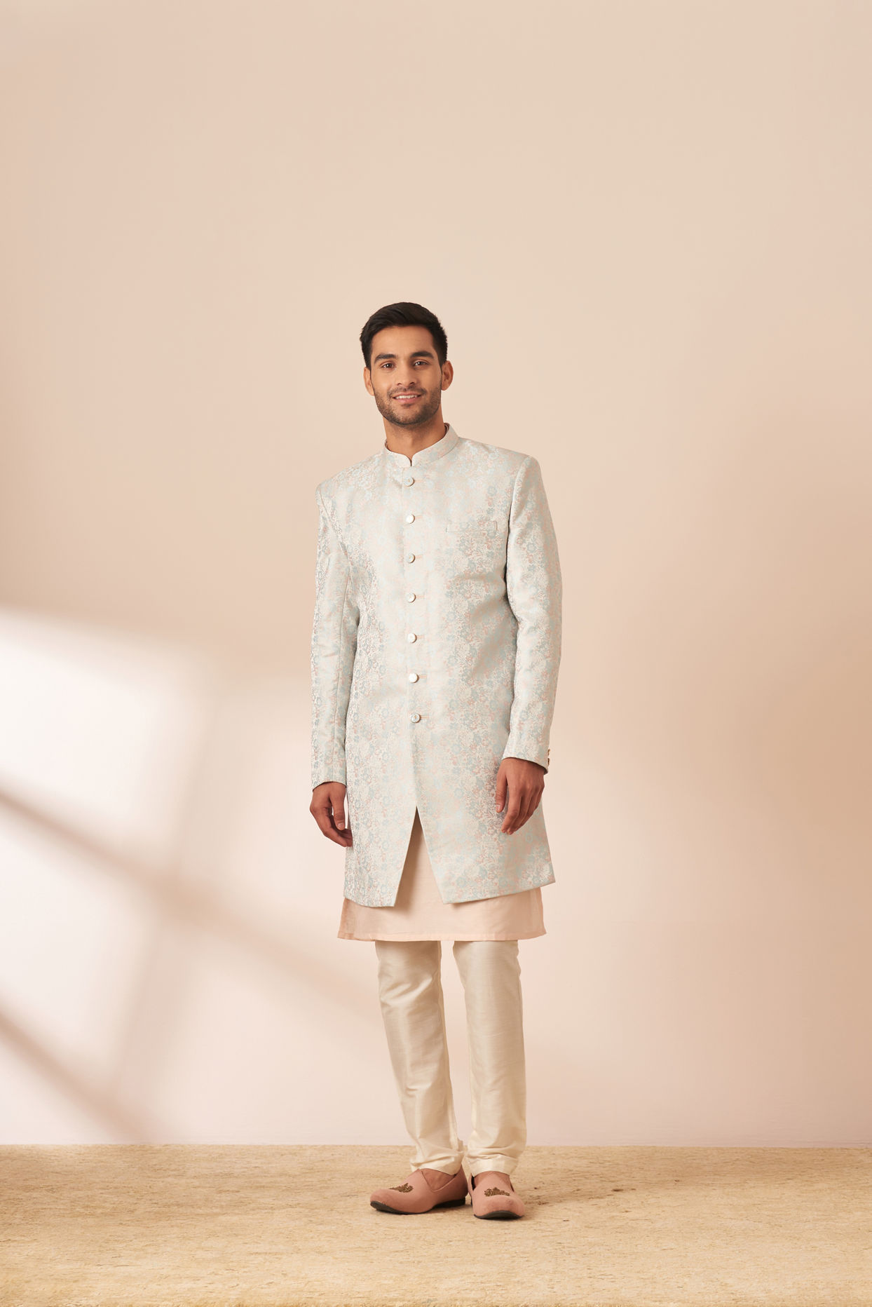 Manyavar Men Ice Blue Achkan Indo Western