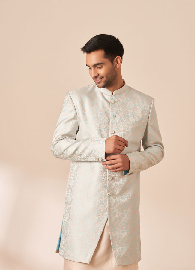 Manyavar Men Ice Blue Achkan Indo Western