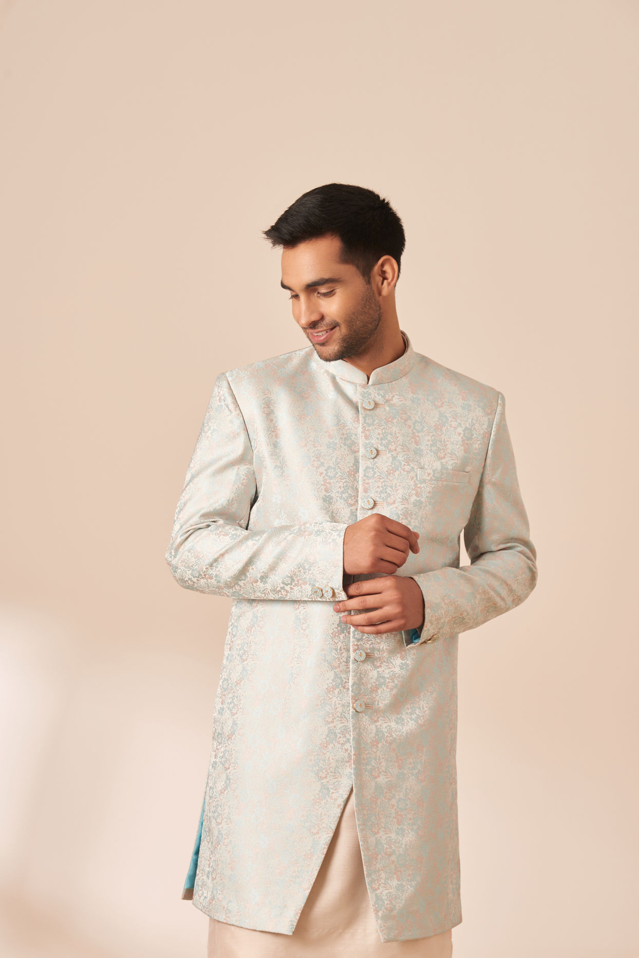 Manyavar Men Ice Blue Achkan Indo Western