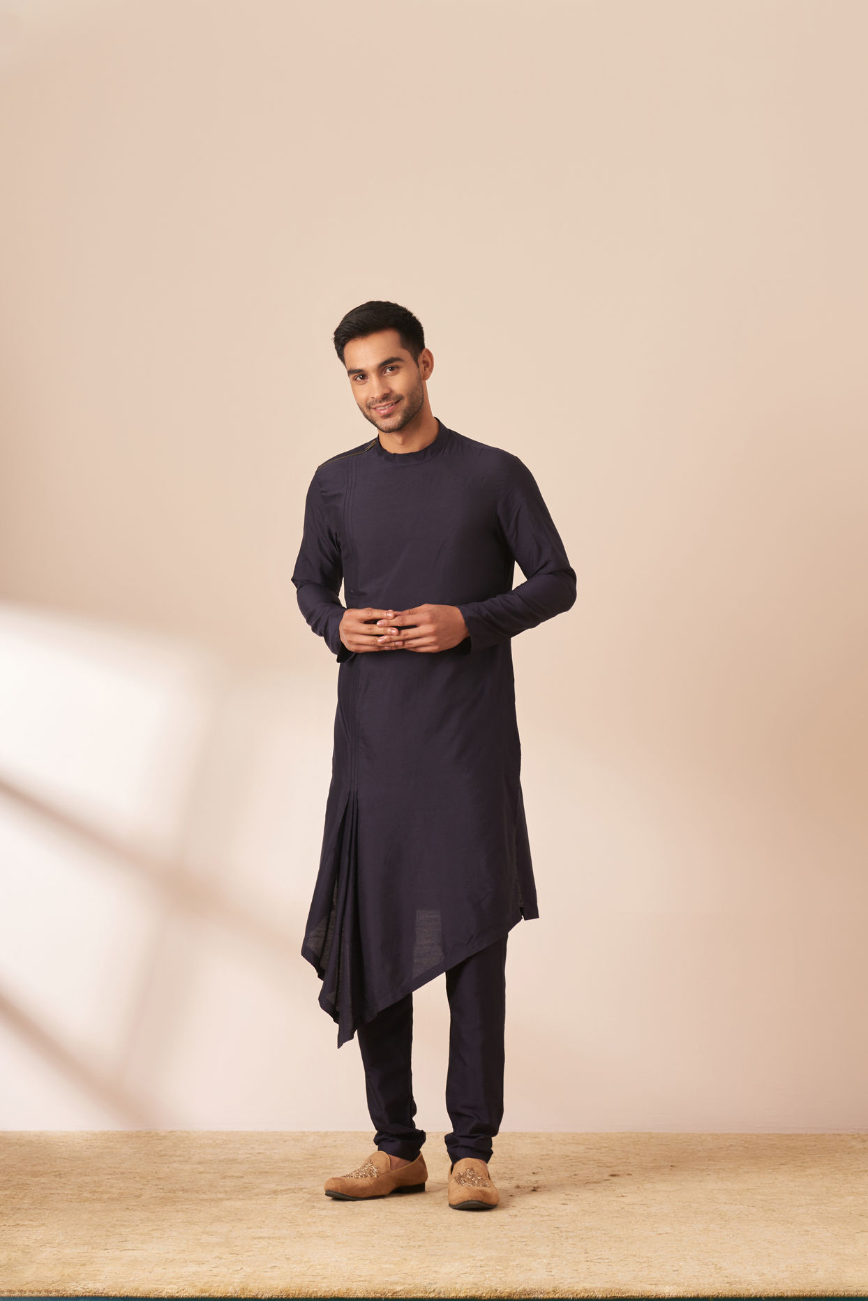 Manyavar Men Blue and Maroon Achkan Indo Western