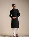 alt message - Manyavar Men Charcoal Black Printed Kurta Set image number 1