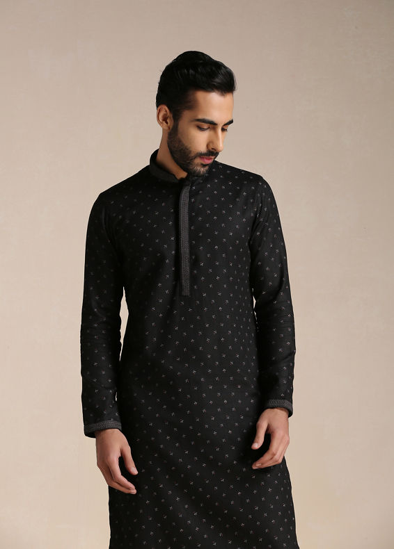 Manyavar Men Charcoal Black Printed Kurta Set