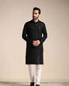 alt message - Manyavar Men Black Chikankari Kurta Set image number 1