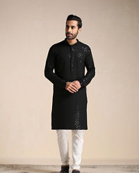 Manyavar Men Black Chikankari Kurta Set