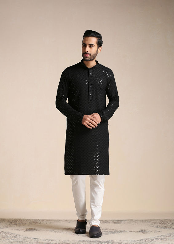 Manyavar Men Black Chikankari Kurta Set