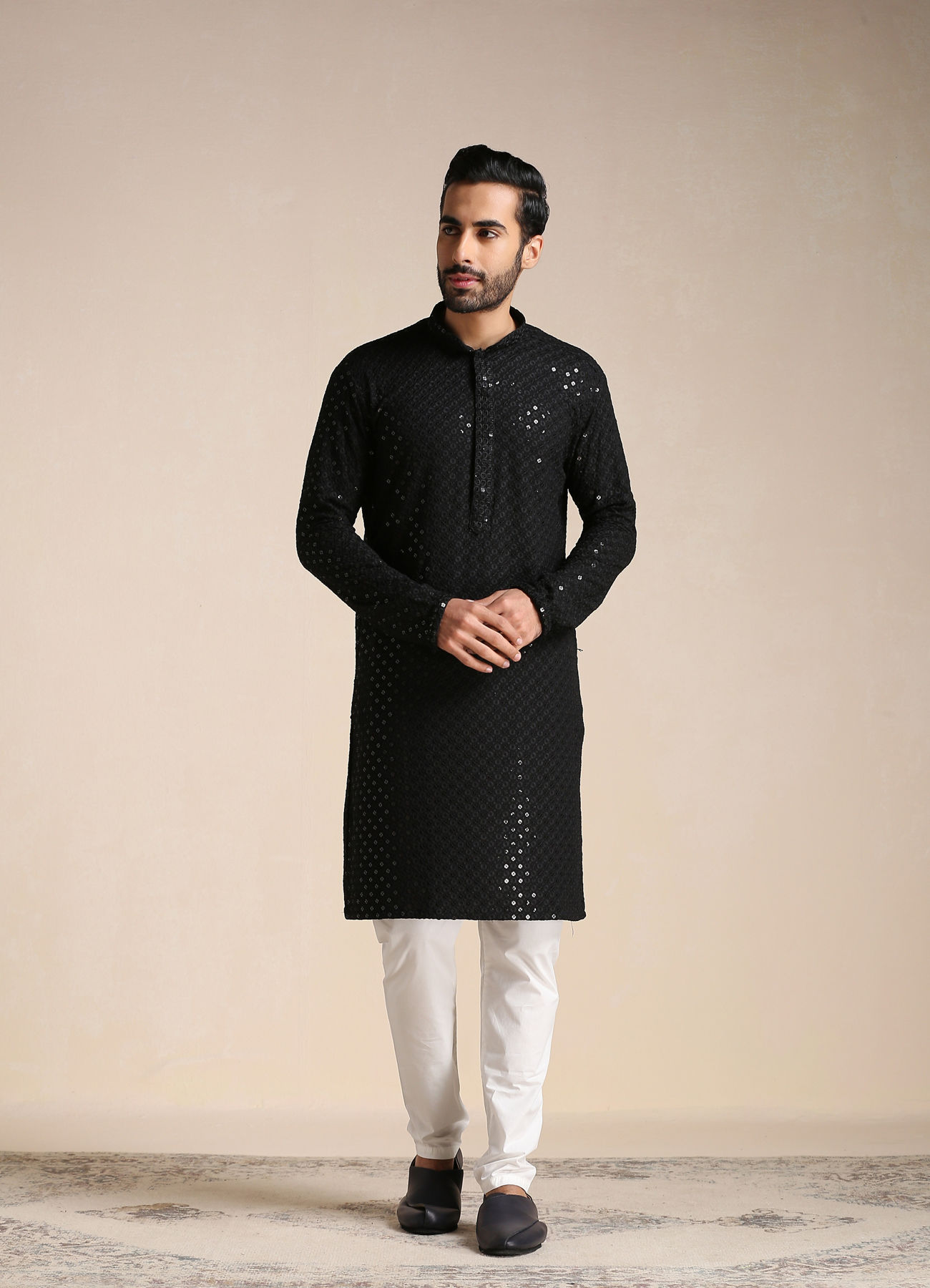 Manyavar Men Black Chikankari Kurta Set