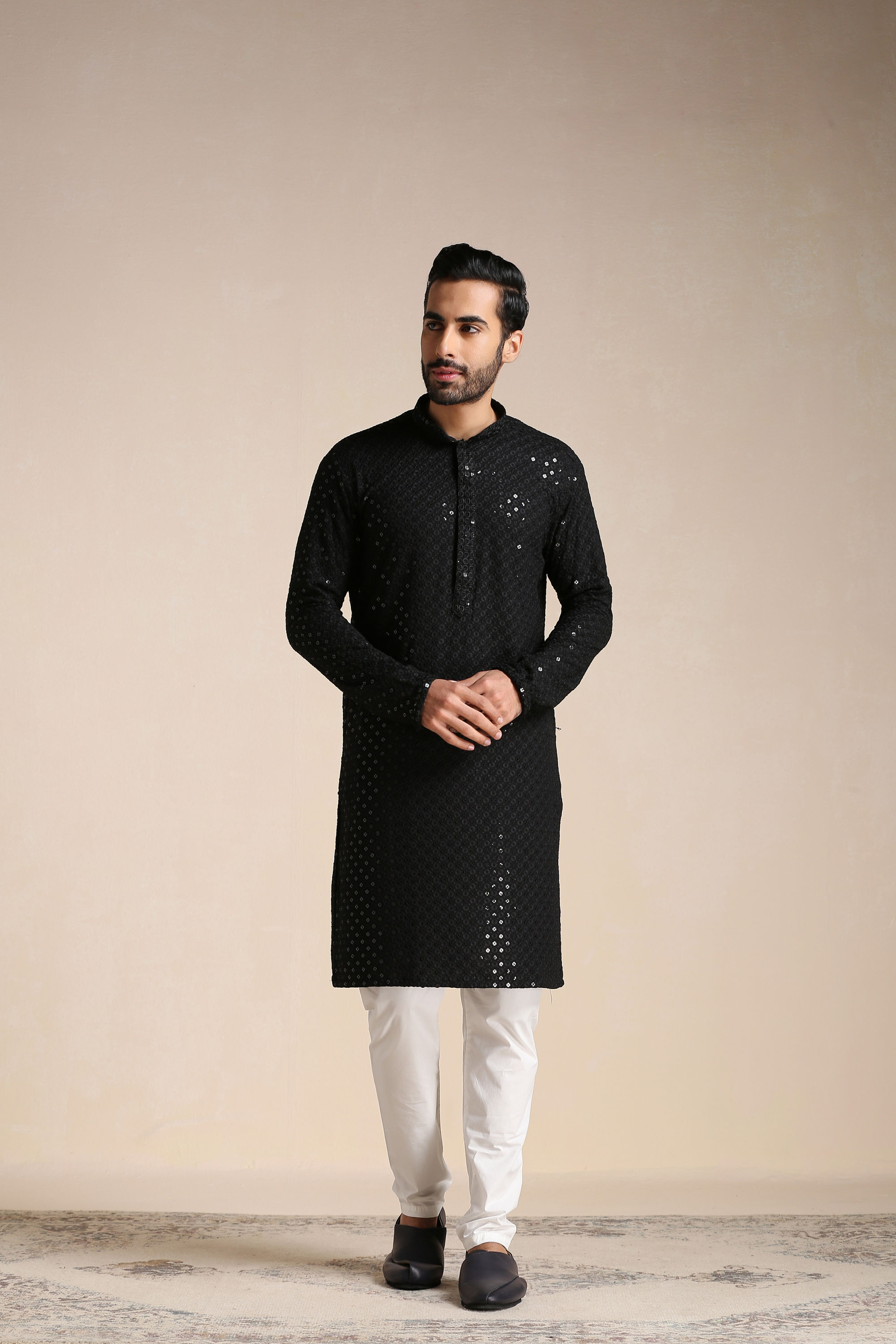 Manyavar Men Black Chikankari Kurta Set