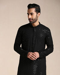 Manyavar Men Black Chikankari Kurta Set