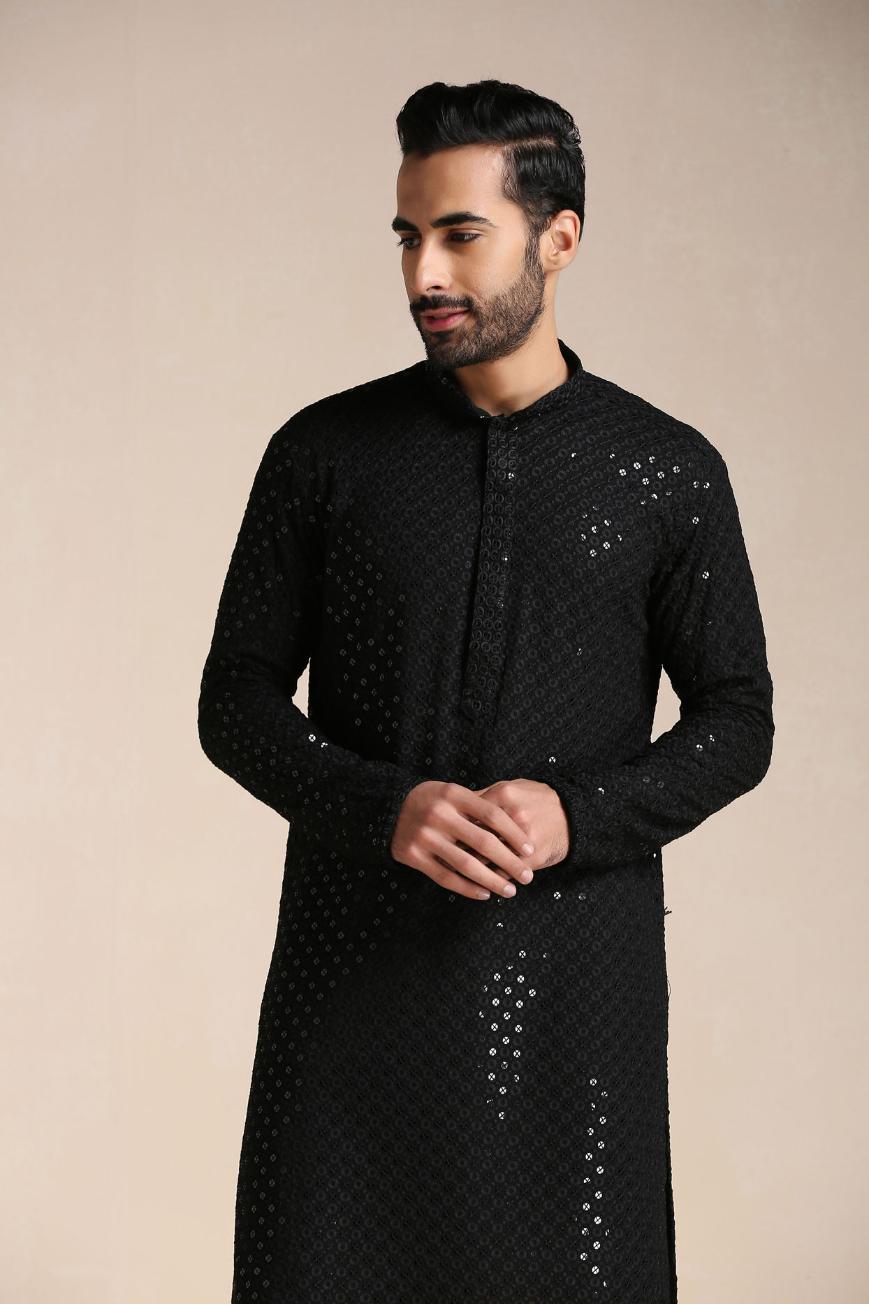 Manyavar Men Black Chikankari Kurta Set