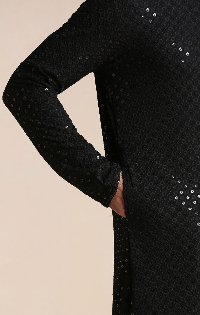 Manyavar Men Black Chikankari Kurta Set
