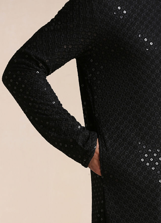 Manyavar Men Black Chikankari Kurta Set