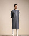 alt message - Manyavar Men Anchor Grey Patterned Kurta Set image number 1