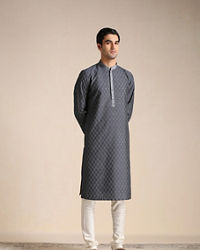 Manyavar Men Anchor Grey Patterned Kurta Set