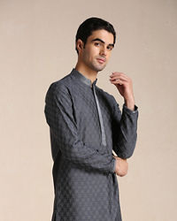 Manyavar Men Anchor Grey Patterned Kurta Set