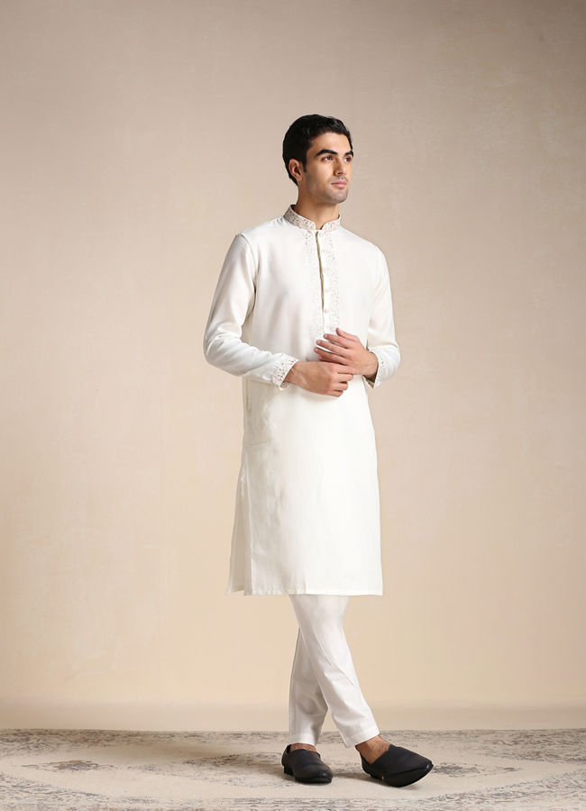 Manyavar Men Cream Kashmiri Embroidery Kurta Set