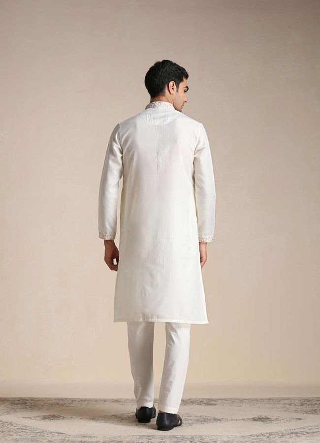 Manyavar Men Cream Kashmiri Embroidery Kurta Set