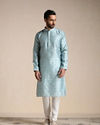 alt message - Manyavar Men Aquamarine Blue Jacquard Pattern Kurta Set image number 1