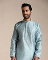 alt message - Manyavar Men Aquamarine Blue Jacquard Pattern Kurta Set image number 0