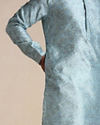 Manyavar Men Aquamarine Blue Jacquard Pattern Kurta Set