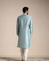 alt message - Manyavar Men Aquamarine Blue Jacquard Pattern Kurta Set image number 3