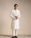 alt message - Manyavar Men Creamy White Embroidery Detailed Kurta Set image number 1