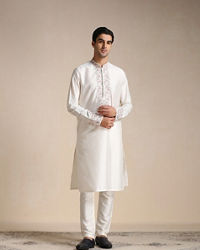 Manyavar Men Creamy White Embroidery Detailed Kurta Set