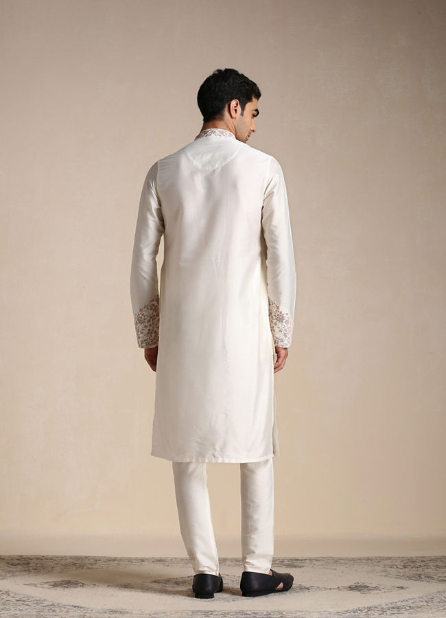 Manyavar Men Creamy White Embroidery Detailed Kurta Set