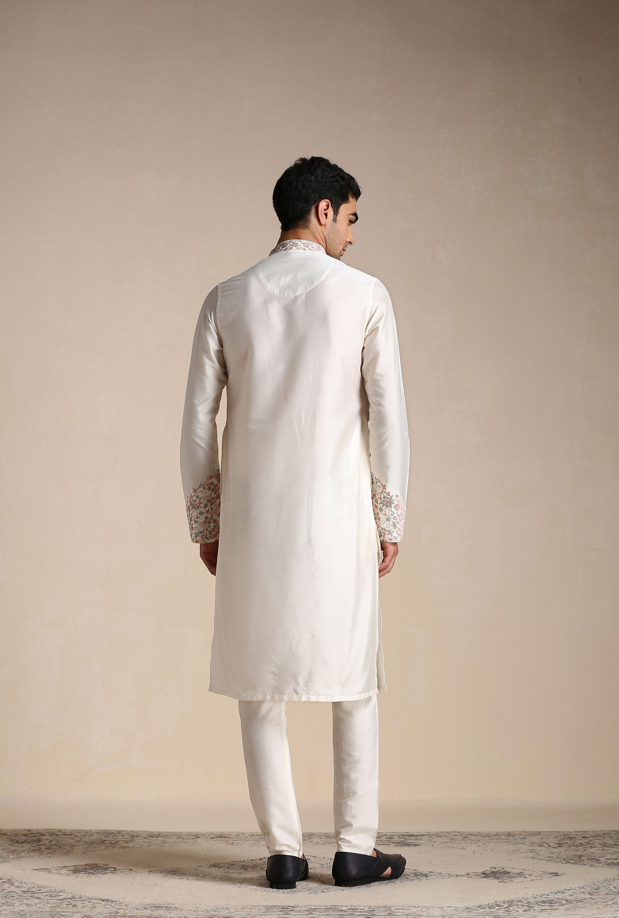 Manyavar Men Creamy White Embroidery Detailed Kurta Set