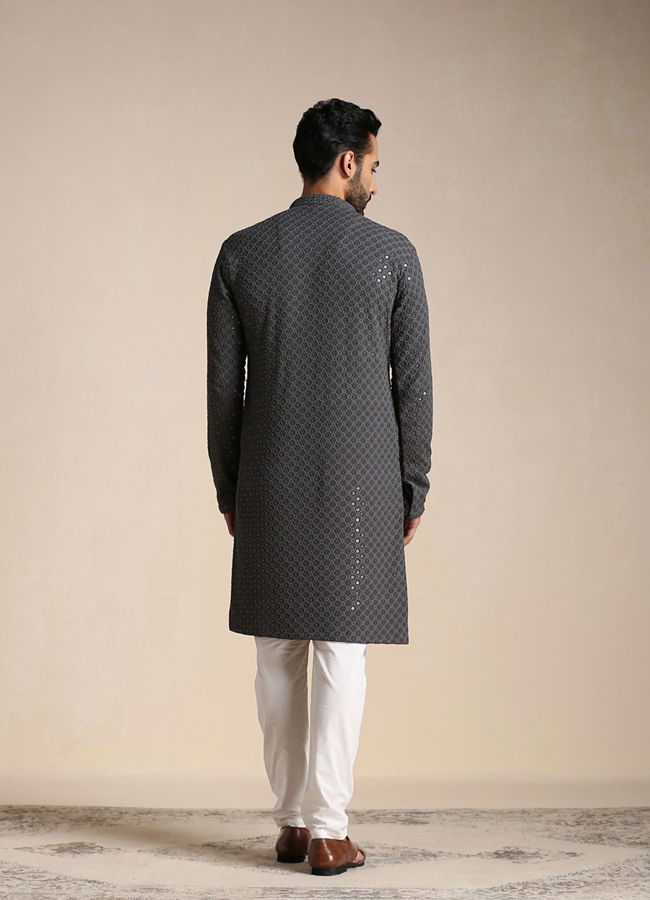 Manyavar Men Light Grey Chikankari Kurta Set