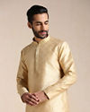 Manyavar Men Golden Beige Self Patterned Kurta Set