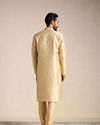 Manyavar Men Golden Beige Self Patterned Kurta Set