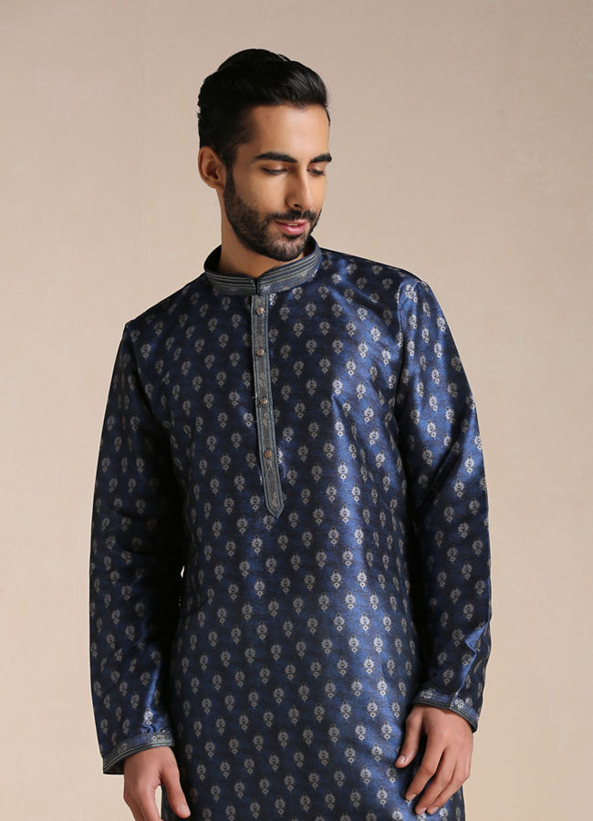 Manyavar Men Trendy Printed Blue Kurta Pajama