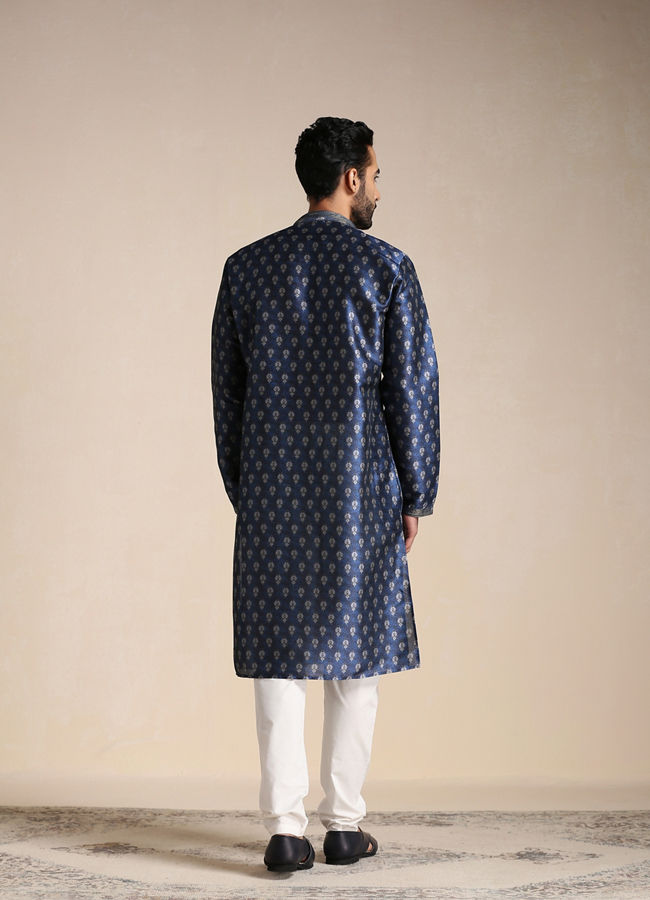 Manyavar Men Trendy Printed Blue Kurta Pajama