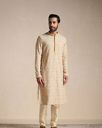 Manyavar Men Peach and Pista Green Chikankari