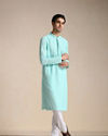 alt message - Manyavar Men Aquamarine Blue Chikankari Kurta Set image number 1